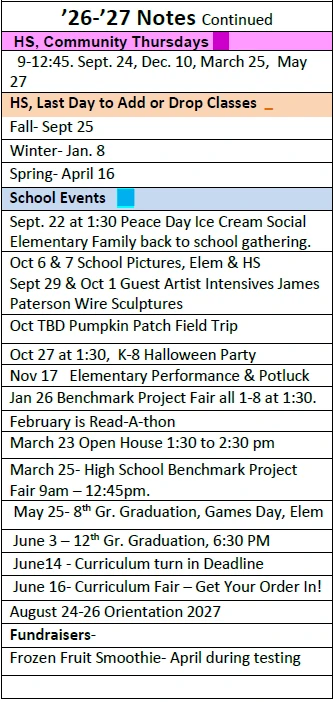 La Vida School Calendar Page 3